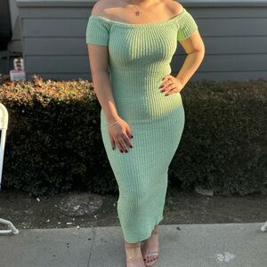 & Other Stories One-Shoulder Ribbed Midi Dress in Mint Green